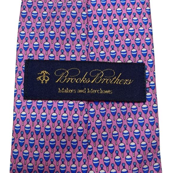 Brooks Brothers Makers Tie Men's Necktie Silk Spinning Tops Pink Bue White Long - Picture 4 of 6